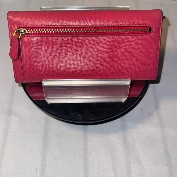Authentic PRADA Saffiano Leather Fiocco Long Wallet Fuchsia GUC